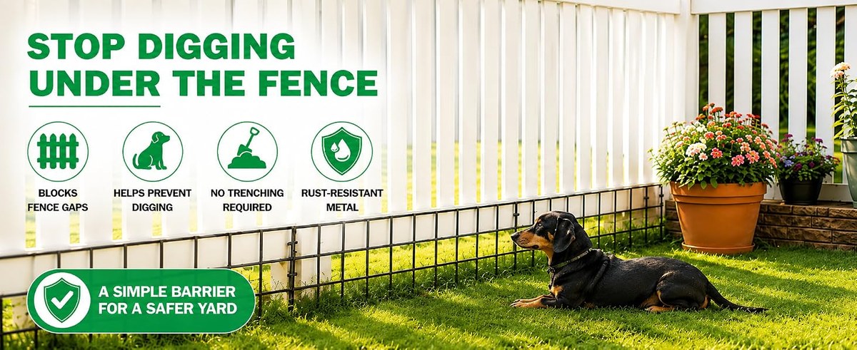 All 30 anti-dig fence panels lined up edge to edge on a white background