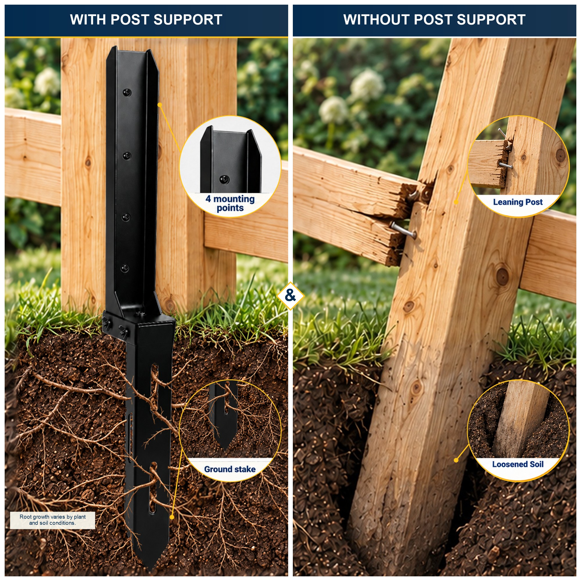 With and without post support comparison