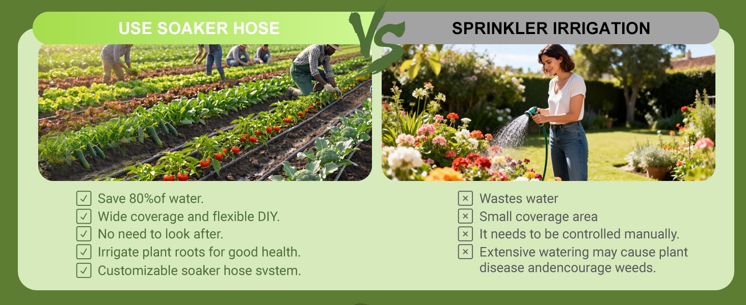 Drip and soaker lines versus sprinkler irrigation: deep root-zone watering with less waste