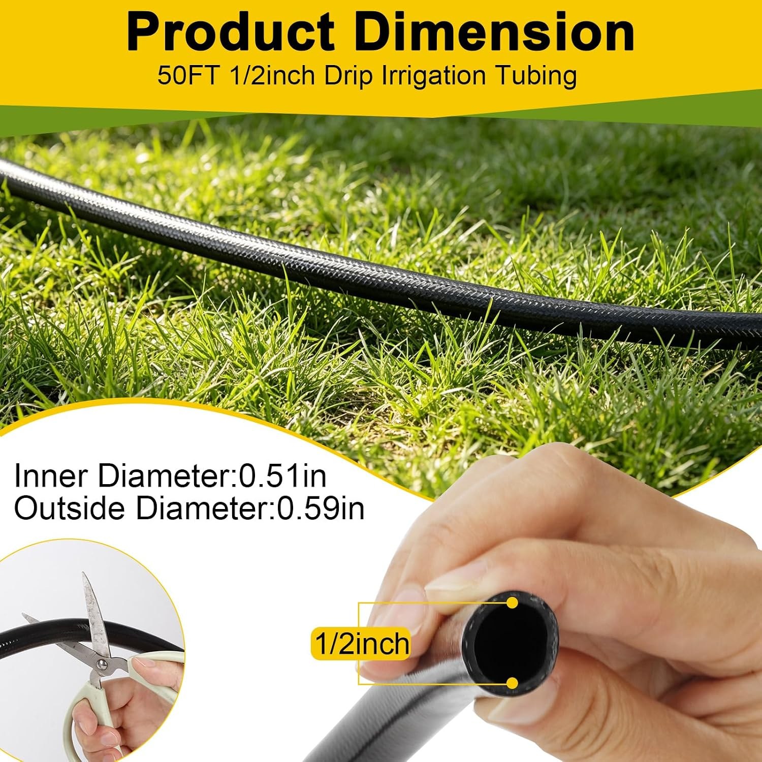 Tubing dimensions: 0.51 in inner diameter, 0.59 in outside diameter, cut to length with scissors
